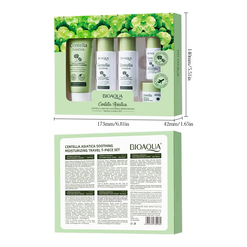 Juego de 5 Piezas BIOAQUA Centella Asiatica para el Cuidado de la Piel, Limpiador Facial Hidratante, Crema Facial, Suero Antienvejecimiento, Kit de Cuidado Facial