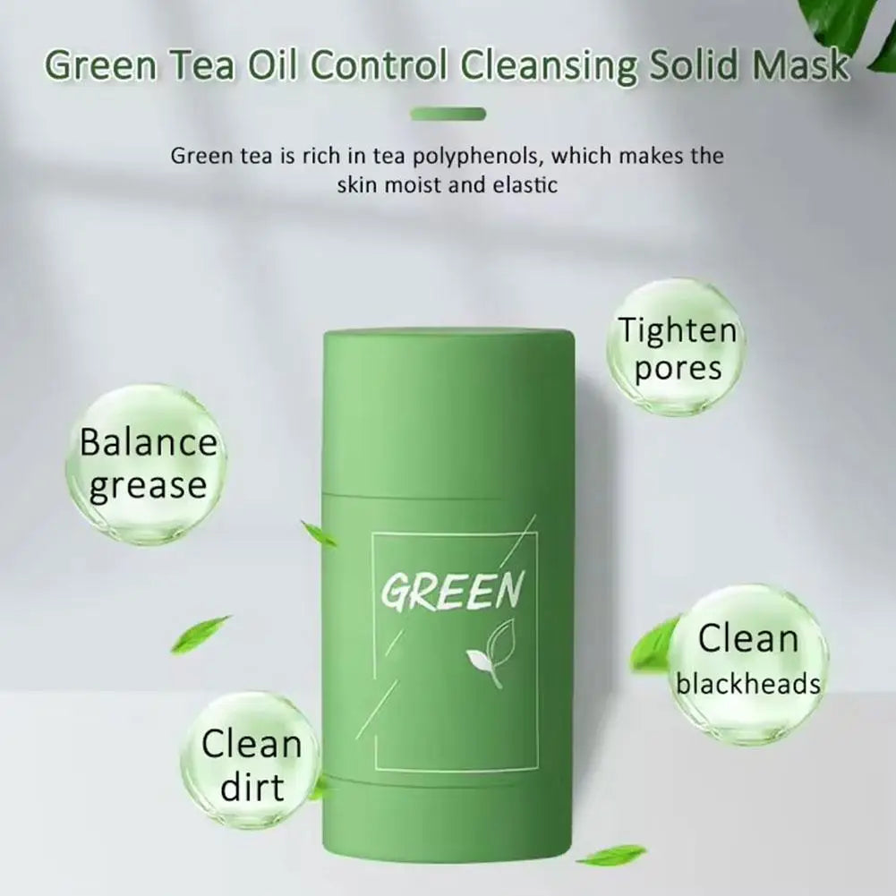 Barra de arcilla de té verde para la cara, máscara verde, palo para frotar el acné, encogimiento, espinillas, extracto de té verde, máscara Facial, limpieza de poros