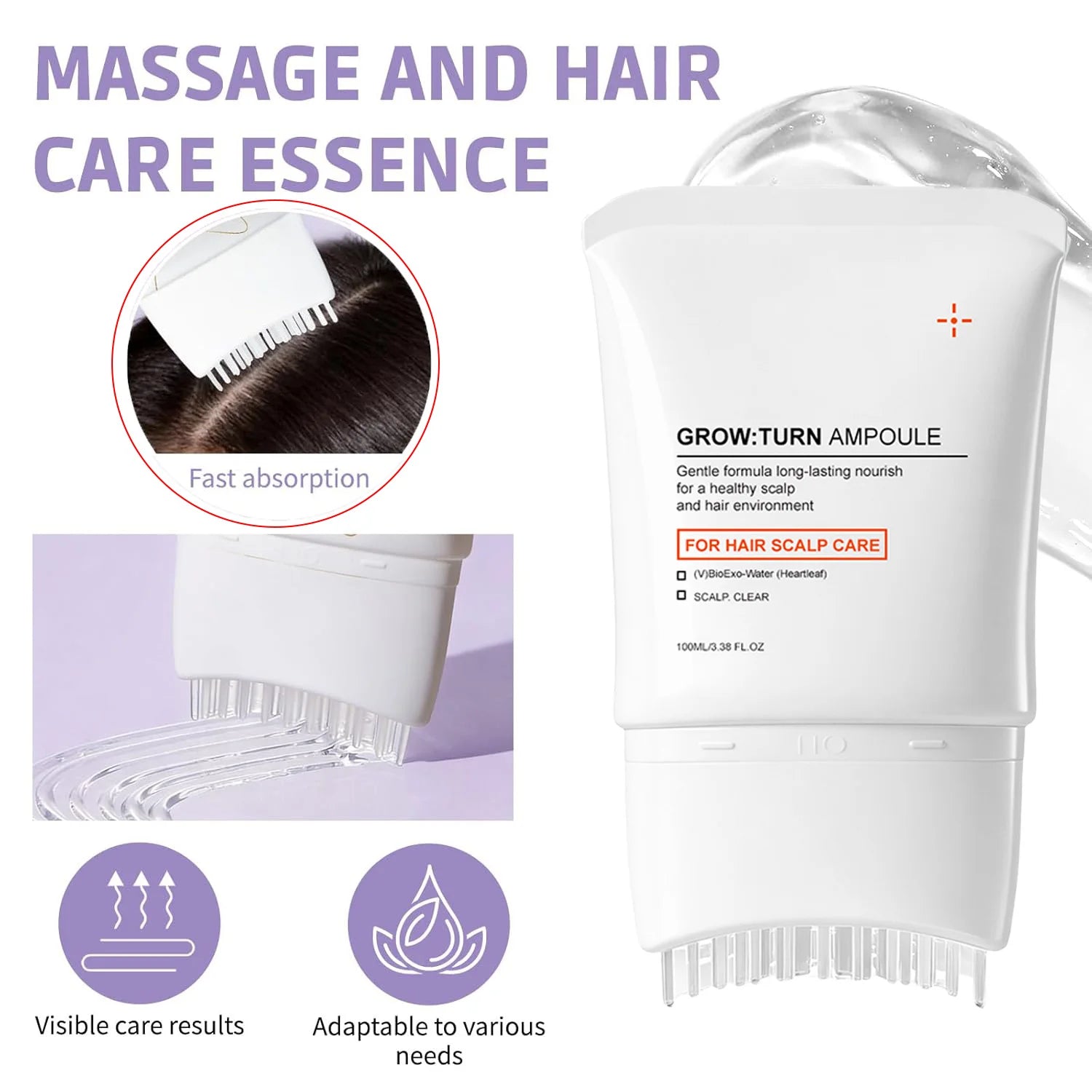 Suero para el Cuidado del Cuero Cabelludo con Cepillo Masajeador Incorporado, Tratamiento Nutritivo que Promueve el Crecimiento del Cabello y Reduce la Caída del Cabello, Repara el Cabello Dañado