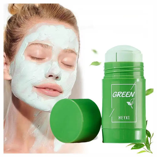 Barra de arcilla de té verde para la cara, máscara verde, palo para frotar el acné, encogimiento, espinillas, extracto de té verde, máscara Facial, limpieza de poros