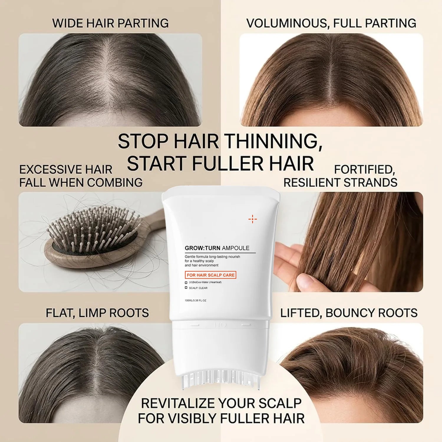 Suero para el Cuidado del Cuero Cabelludo con Cepillo Masajeador Incorporado, Tratamiento Nutritivo que Promueve el Crecimiento del Cabello y Reduce la Caída del Cabello, Repara el Cabello Dañado